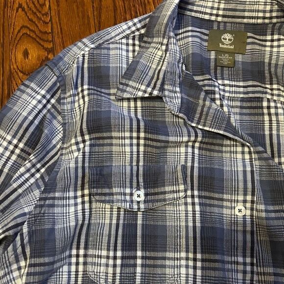 Timberland Blue Plaid Button Down 100% Cotton Size Large Men Preloved Perfect - Picture 3 of 6